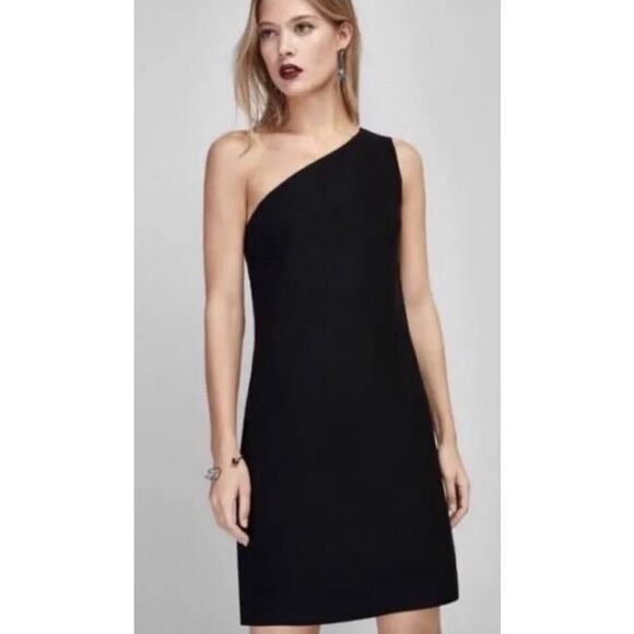 Massimo Dutti Womens One Shoulder Cocktail Dress 6 Black Shift Special Occasion - Picture 1 of 9